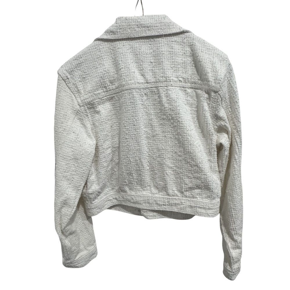 FARM Rio White Tweed Crop Jacket Textured Cotton Gold Button Coastal Boho Size M - Picture 4 of 10